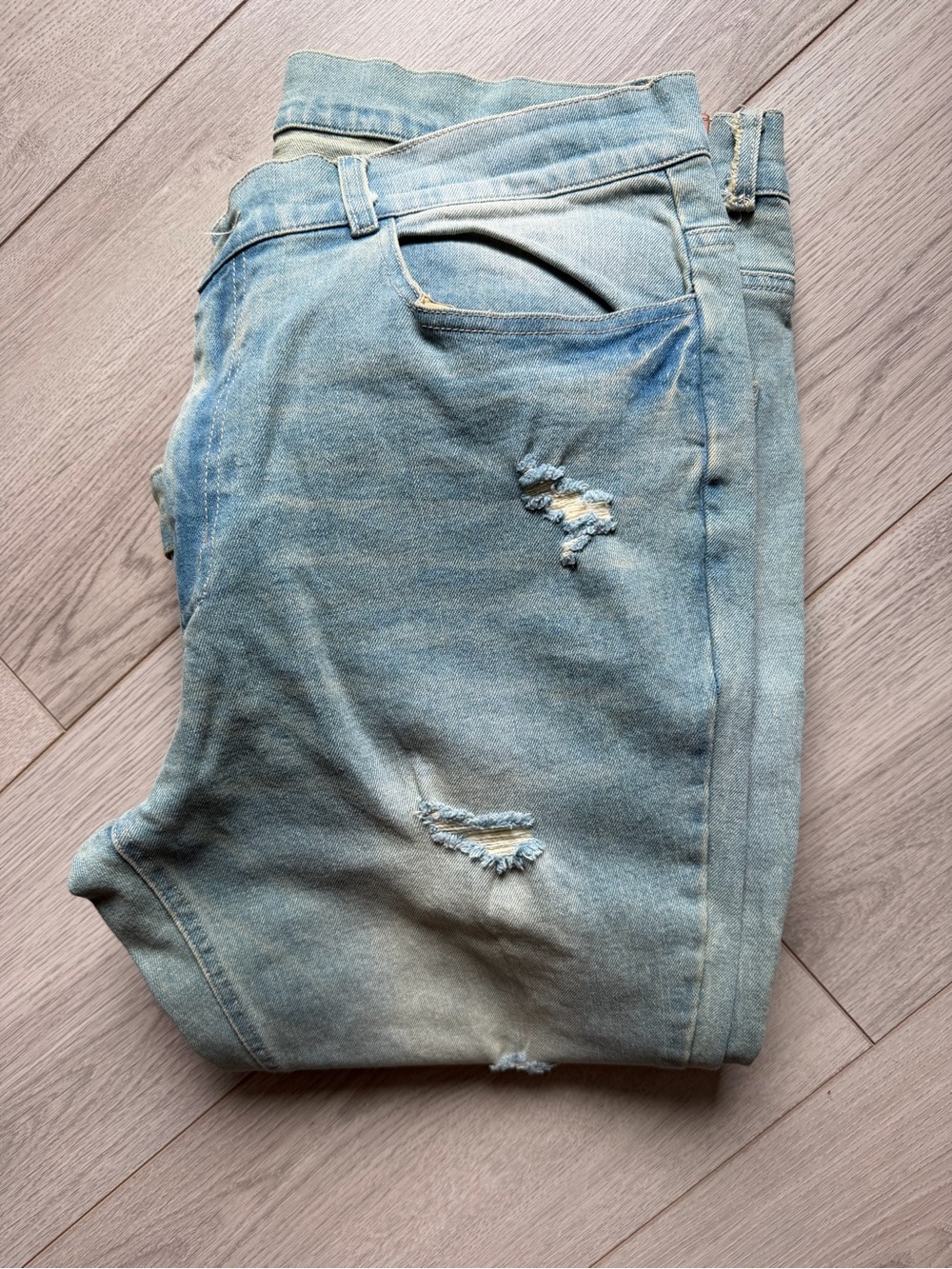 Men's Light Blue Distressed Bootcut Jeans